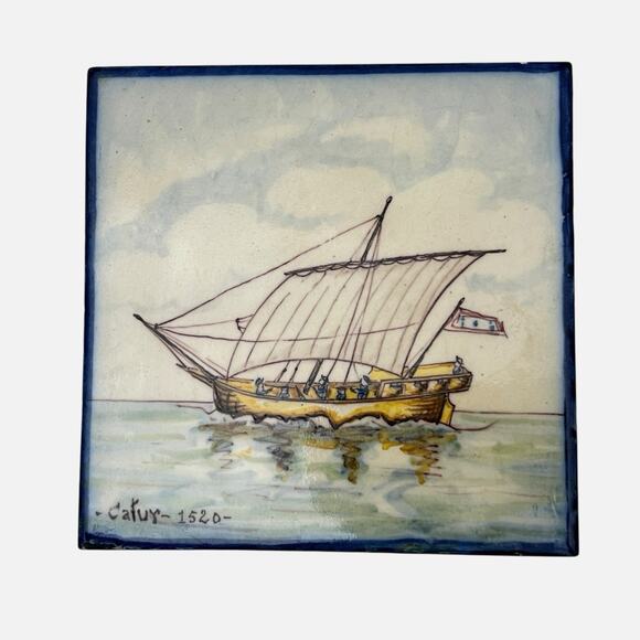 Portuguese Tile Ship Cafur 1520 Handpainted Battistini de Maria de Portugal - Picture 2 of 11